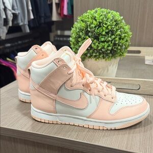 Nike Women's Dunk High-Top Sneakers - Light Pink and White